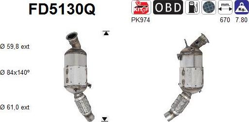 AS FD5130Q - Nosēdumu / Daļiņu filtrs, Izplūdes gāzu sistēma autospares.lv