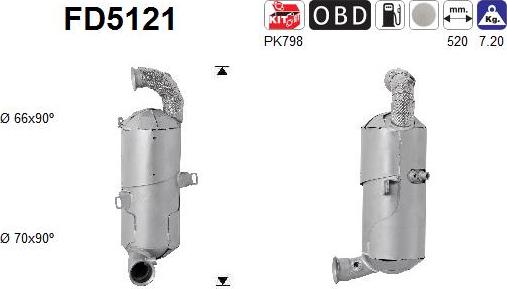 AS FD5121 - Nosēdumu / Daļiņu filtrs, Izplūdes gāzu sistēma www.autospares.lv