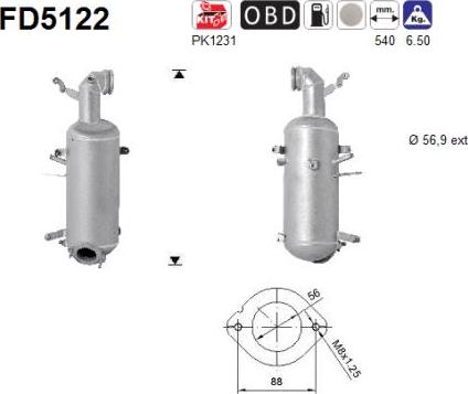 AS FD5122 - Сажевый / частичный фильтр, система выхлопа ОГ www.autospares.lv