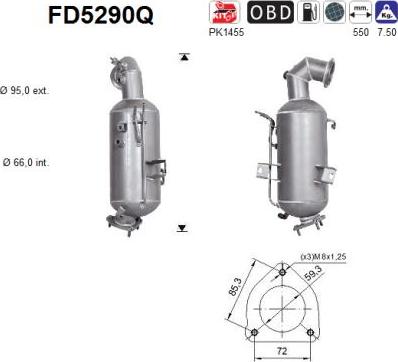 AS FD5290Q - Nosēdumu / Daļiņu filtrs, Izplūdes gāzu sistēma www.autospares.lv