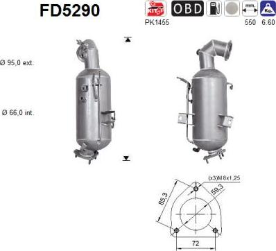 AS FD5290 - Nosēdumu / Daļiņu filtrs, Izplūdes gāzu sistēma www.autospares.lv