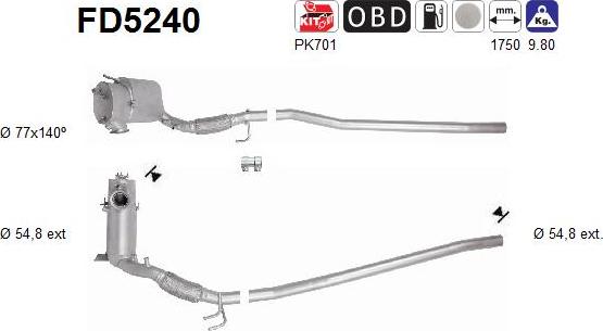 AS FD5240 - Сажевый / частичный фильтр, система выхлопа ОГ www.autospares.lv