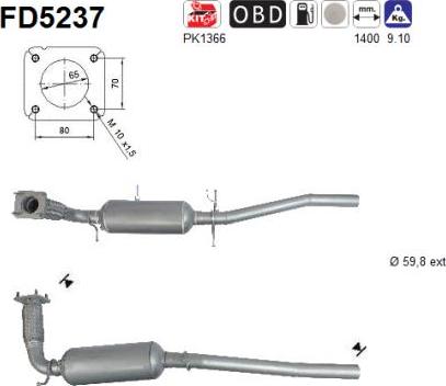 AS FD5237 - Nosēdumu / Daļiņu filtrs, Izplūdes gāzu sistēma www.autospares.lv