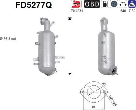 AS FD5277Q - Nosēdumu / Daļiņu filtrs, Izplūdes gāzu sistēma autospares.lv