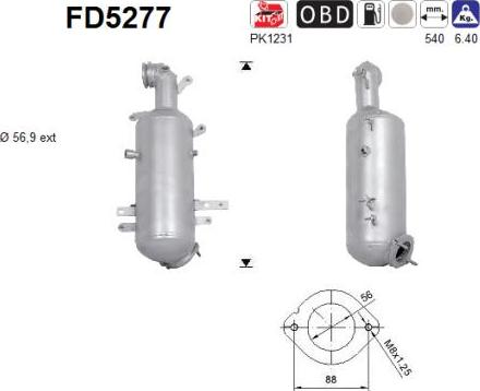 AS FD5277 - Nosēdumu / Daļiņu filtrs, Izplūdes gāzu sistēma autospares.lv