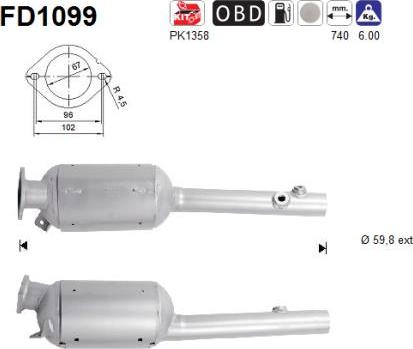 AS FD1099 - Nosēdumu / Daļiņu filtrs, Izplūdes gāzu sistēma www.autospares.lv