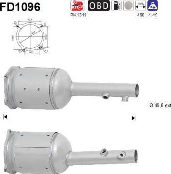 AS FD1096 - Nosēdumu / Daļiņu filtrs, Izplūdes gāzu sistēma www.autospares.lv