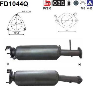 AS FD1044Q - Nosēdumu / Daļiņu filtrs, Izplūdes gāzu sistēma www.autospares.lv