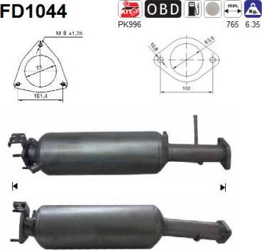 AS FD1044 - Nosēdumu / Daļiņu filtrs, Izplūdes gāzu sistēma www.autospares.lv