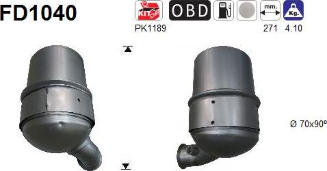 AS FD1040 - Nosēdumu / Daļiņu filtrs, Izplūdes gāzu sistēma autospares.lv