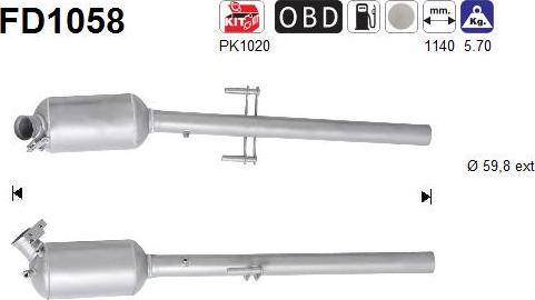 AS FD1058 - Nosēdumu / Daļiņu filtrs, Izplūdes gāzu sistēma www.autospares.lv