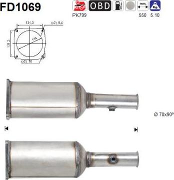 AS FD1069 - Nosēdumu / Daļiņu filtrs, Izplūdes gāzu sistēma autospares.lv