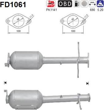 AS FD1061 - Nosēdumu / Daļiņu filtrs, Izplūdes gāzu sistēma www.autospares.lv