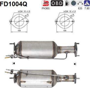 AS FD1004Q - Nosēdumu / Daļiņu filtrs, Izplūdes gāzu sistēma autospares.lv