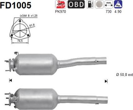 AS FD1005 - Nosēdumu / Daļiņu filtrs, Izplūdes gāzu sistēma autospares.lv