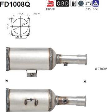 AS FD1008Q - Nosēdumu / Daļiņu filtrs, Izplūdes gāzu sistēma autospares.lv