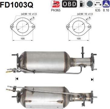 AS FD1003Q - Nosēdumu / Daļiņu filtrs, Izplūdes gāzu sistēma autospares.lv