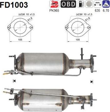 AS FD1003 - Nosēdumu / Daļiņu filtrs, Izplūdes gāzu sistēma www.autospares.lv