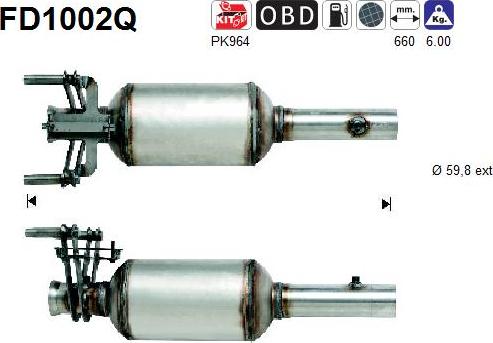 AS FD1002Q - Nosēdumu / Daļiņu filtrs, Izplūdes gāzu sistēma www.autospares.lv