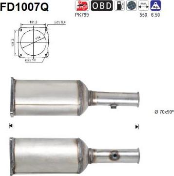 AS FD1007Q - Nosēdumu / Daļiņu filtrs, Izplūdes gāzu sistēma autospares.lv