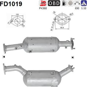 AS FD1019 - Nosēdumu / Daļiņu filtrs, Izplūdes gāzu sistēma www.autospares.lv