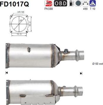 AS FD1017Q - Nosēdumu / Daļiņu filtrs, Izplūdes gāzu sistēma www.autospares.lv