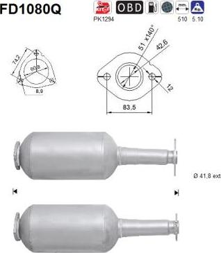 AS FD1080Q - Nosēdumu / Daļiņu filtrs, Izplūdes gāzu sistēma www.autospares.lv