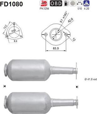 AS FD1080 - Nosēdumu / Daļiņu filtrs, Izplūdes gāzu sistēma www.autospares.lv