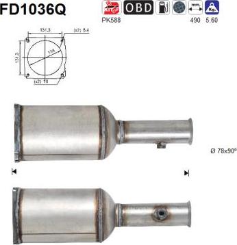 AS FD1036Q - Nosēdumu / Daļiņu filtrs, Izplūdes gāzu sistēma www.autospares.lv