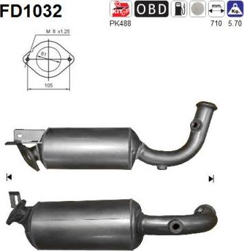 AS FD1032 - Nosēdumu / Daļiņu filtrs, Izplūdes gāzu sistēma www.autospares.lv