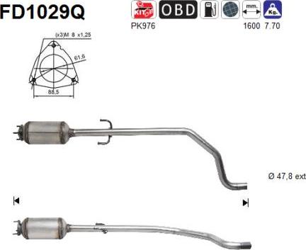 AS FD1029Q - Nosēdumu / Daļiņu filtrs, Izplūdes gāzu sistēma www.autospares.lv