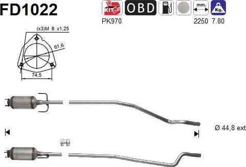 AS FD1022 - Nosēdumu / Daļiņu filtrs, Izplūdes gāzu sistēma www.autospares.lv