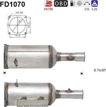 AS FD1070 - Nosēdumu / Daļiņu filtrs, Izplūdes gāzu sistēma autospares.lv