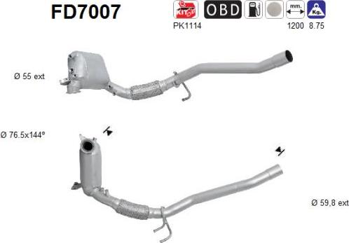 AS FD7007 - Сажевый / частичный фильтр, система выхлопа ОГ www.autospares.lv