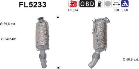 AS FL5233 - Nosēdumu / Daļiņu filtrs, Izplūdes gāzu sistēma www.autospares.lv