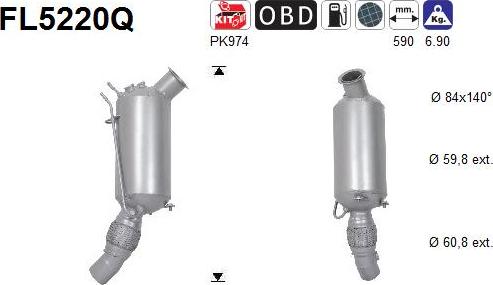 AS FL5220Q - Nosēdumu / Daļiņu filtrs, Izplūdes gāzu sistēma www.autospares.lv