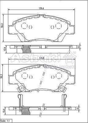 Ashuki H025-62 - Bremžu uzliku kompl., Disku bremzes www.autospares.lv