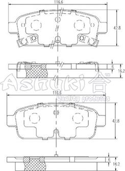 Ashuki J009-60 - Тормозные колодки, дисковые, комплект www.autospares.lv