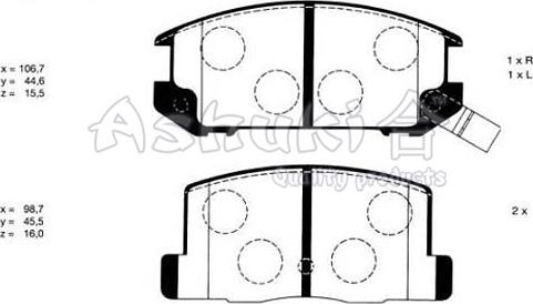 Ashuki T114-15 - Тормозные колодки, дисковые, комплект www.autospares.lv