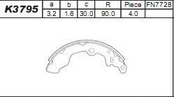 Asimco K3795 - Комплект тормозных колодок, барабанные www.autospares.lv