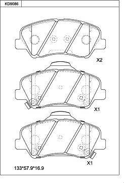 Asimco KD9086 - Тормозные колодки, дисковые, комплект www.autospares.lv