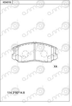 Asimco KD4019 - Bremžu uzliku kompl., Disku bremzes www.autospares.lv