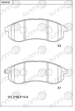 Asimco KD4018 - Bremžu uzliku kompl., Disku bremzes autospares.lv