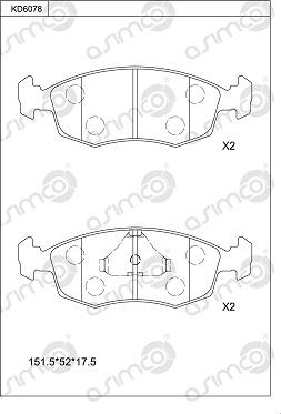 Asimco KD6078 - Тормозные колодки, дисковые, комплект www.autospares.lv