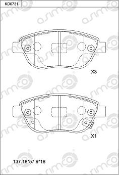 Asimco KD0731 - Bremžu uzliku kompl., Disku bremzes www.autospares.lv