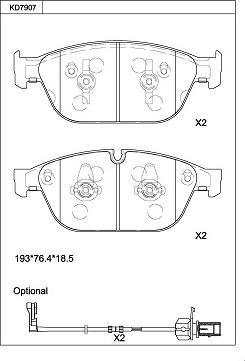 Asimco KD7907 - Bremžu uzliku kompl., Disku bremzes www.autospares.lv