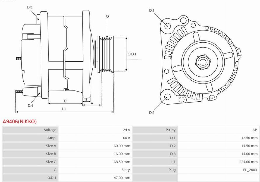 AS-PL A9406(NIKKO) - Ģenerators www.autospares.lv