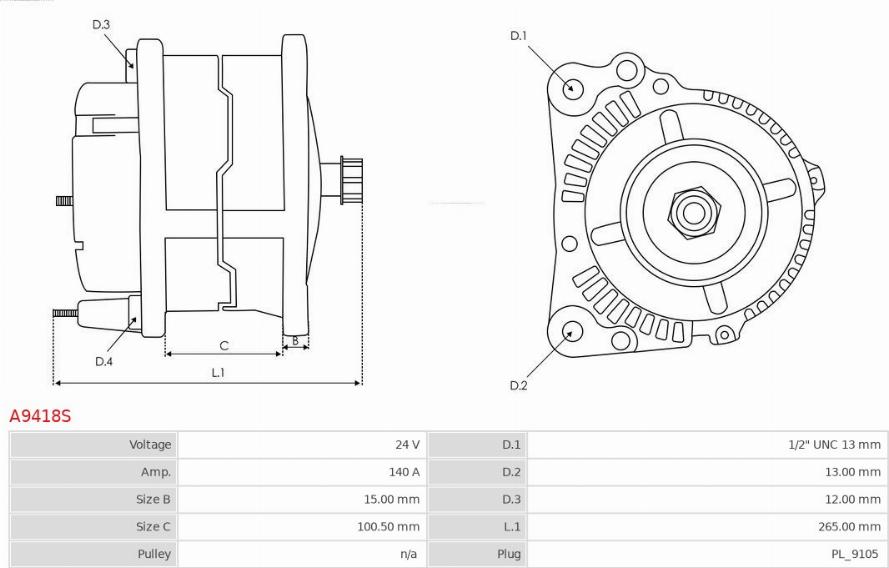 AS-PL A9418S - Ģenerators www.autospares.lv