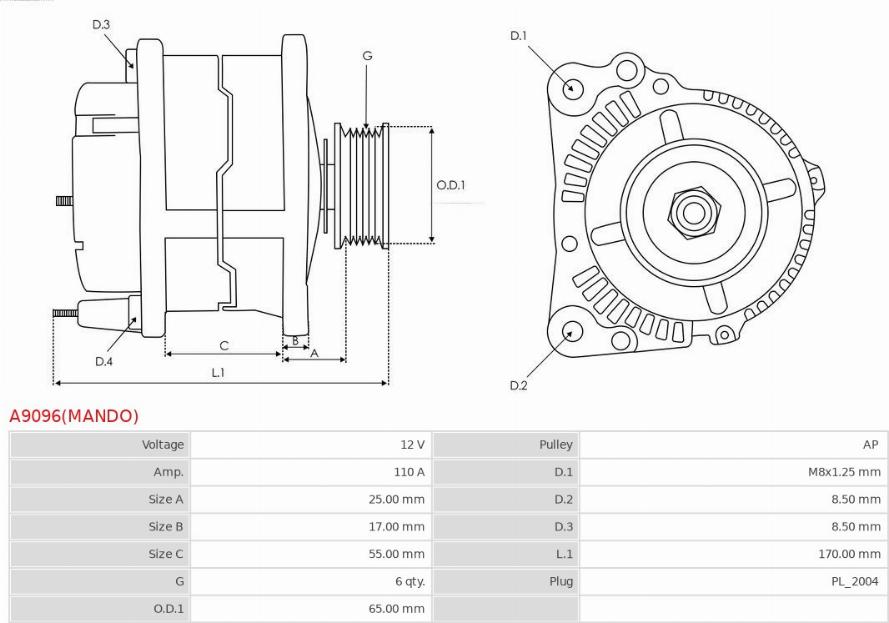 AS-PL A9096(MANDO) - Ģenerators www.autospares.lv