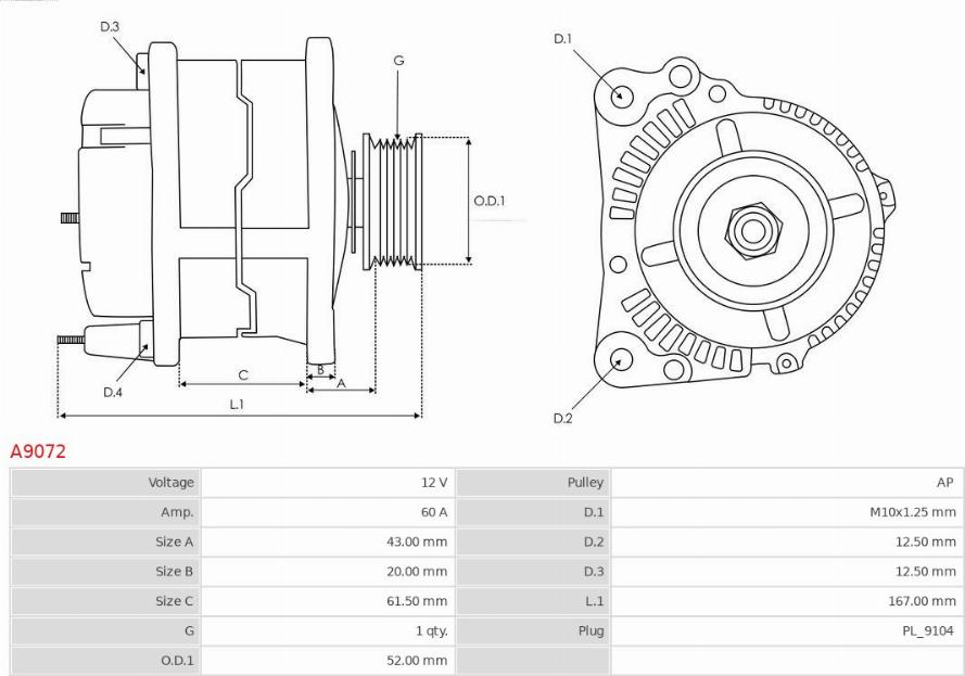 AS-PL A9072 - Ģenerators autospares.lv